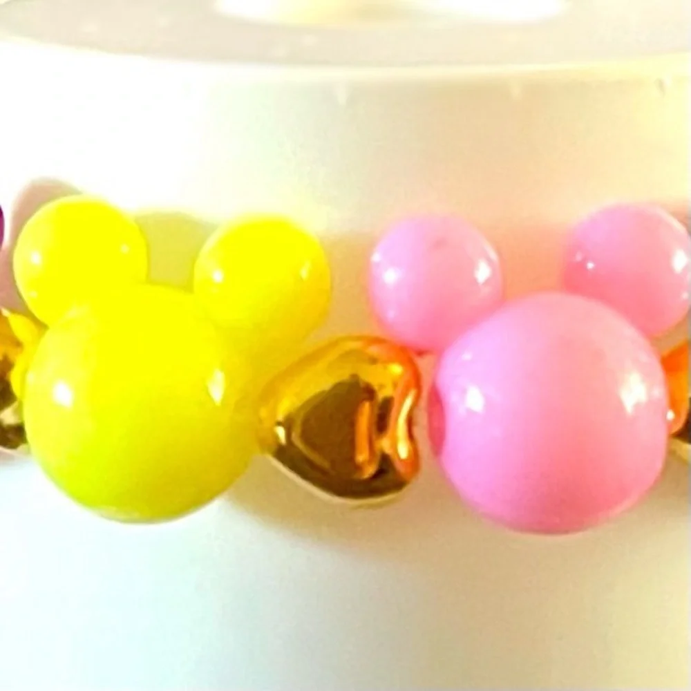 Stretch Bracelet w/ Mickey Mouse Charms & Gold Heart Beads!